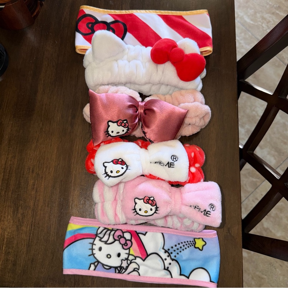 Hello Kitty Plush Bow & Rainbow Headbands - Pink, White, Red, Blue, Yellow